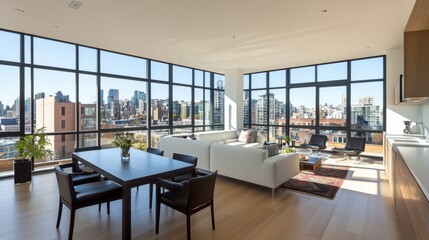 Modern Apartment with City View and Bright Light