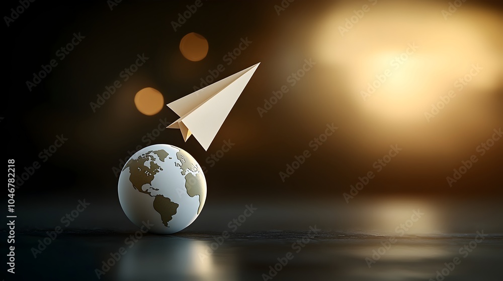 Poster a paper airplane gracefully flying around the globe symbolizing the concept of clean energy and sust