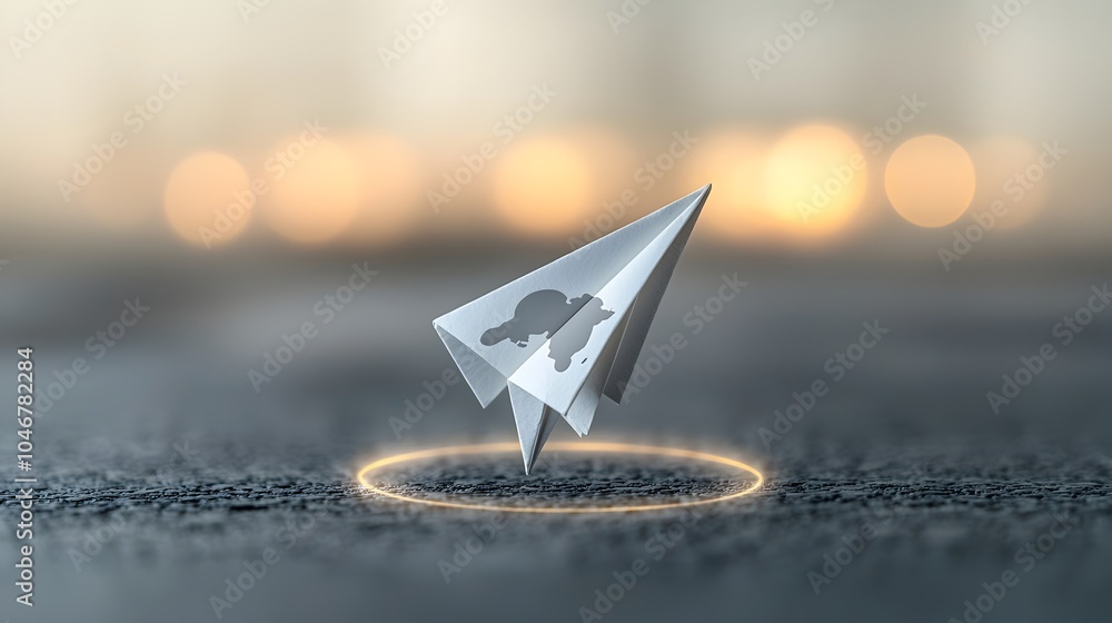 Poster glowing paper airplane circling the globe representing alternative and sustainable energy solutions 
