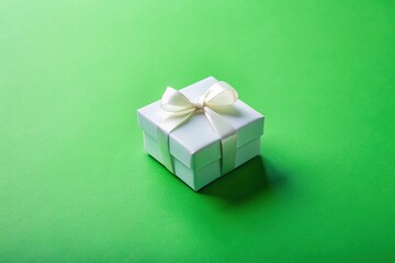small white gift box on green background minimalist