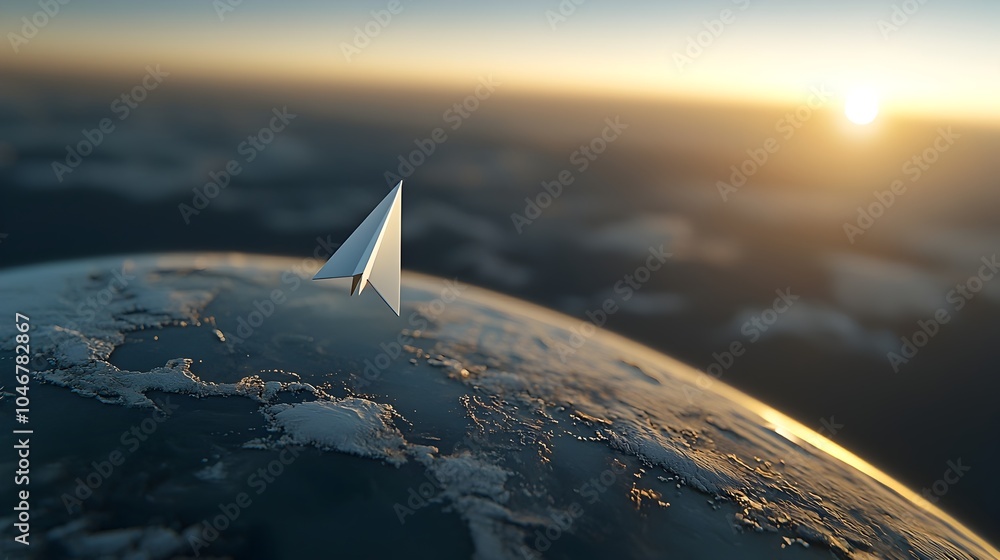 Aufkleber paper airplane flying gracefully around the world symbolizing clean energy solutions and environment