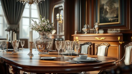 Elegant dining room with an empty jar
