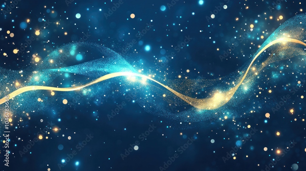Aufkleber white digital wave pattern on blue background with tiny lights, dynamic and modern glowing design