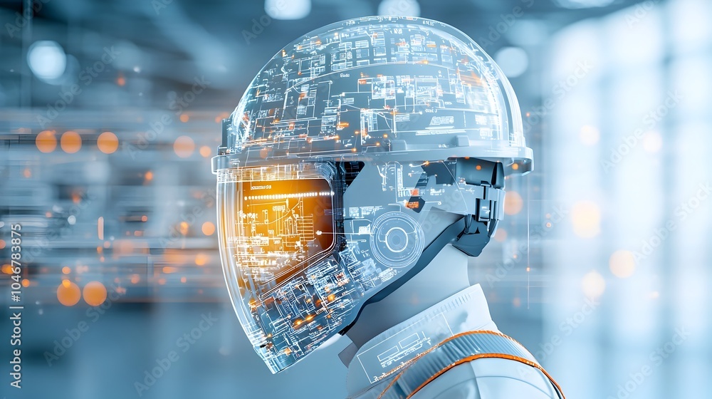 Aufkleber closeup of an engineer s helmet glowing with a warm bokeh effect symbolizing the advancement of clea