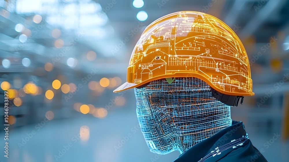Leinwandbilder Closeup of an engineer s helmet glowing with a warm bokeh effect symbolizing the clean energy and future sustainability in the construction industry