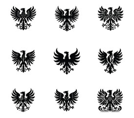 Collection of polish eagle silhouette logo. Heraldic eagle logo set. Modern eagle template. Icon set