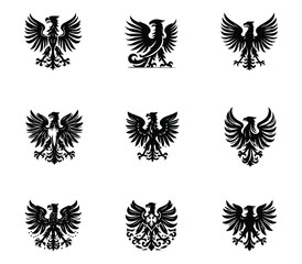 Collection of polish eagle silhouette logo. Heraldic eagle logo set. Modern eagle template. Icon set