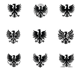 Collection of polish eagle silhouette logo. Heraldic eagle logo set. Modern eagle template. Icon set