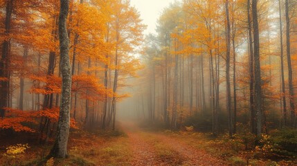 Obraz premium Foggy morning in an autumn forest