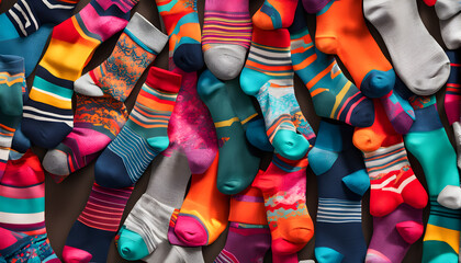 Feet of happy   in winter socks lying together on couch in living room. conncept holiday socks generative ai.
