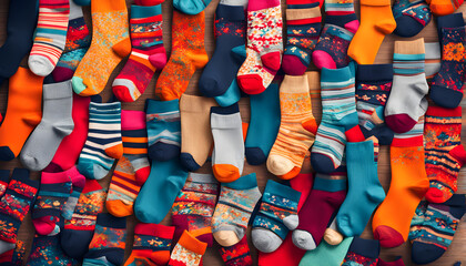 Feet of happy   in winter socks lying together on couch in living room. conncept holiday socks generative ai.