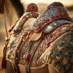 Ornate Decorated Saddle and Reins Close Up of Camels