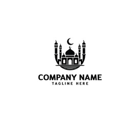 Obraz premium Vector silhouette mosque silhouette logo. Masjid sings template. Islamic building symbol. Masjid icon