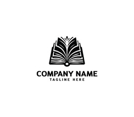 Vector book education logo design. Creative black open book logo. Book sign icon. Reading book logo