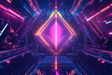 Symmetrical tech design with neon accents and sharp geometric shapes