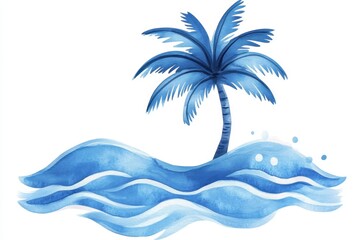 Fototapeta premium Tropical island with palm tree in watercolor style