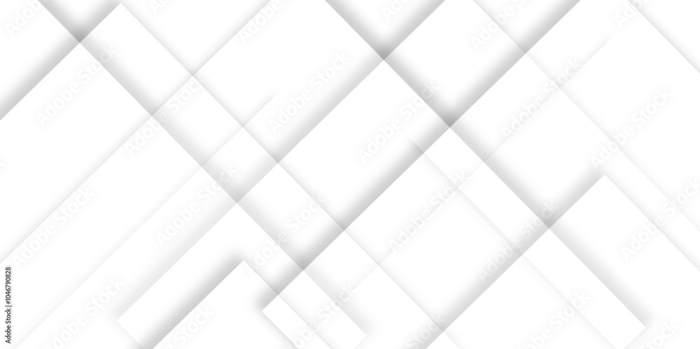 Poster Abstract white background with diamond and triangle shapes layered in modern abstract pattern design. Grey, white abstract square background geometry shine and layer element vector for presentation.	
