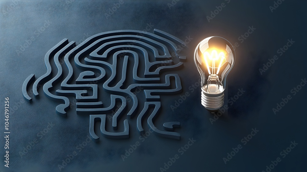 Poster Glowing Light Bulb Illuminating Pathways Through a Dark Labyrinth Symbolizing the Power of Breakthrough Ideas and Innovative Thinking to Navigate Complex Challenges