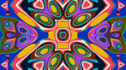 Abstract colorful psychedelic mandala kaleidoscope background pattern for a summer music festival