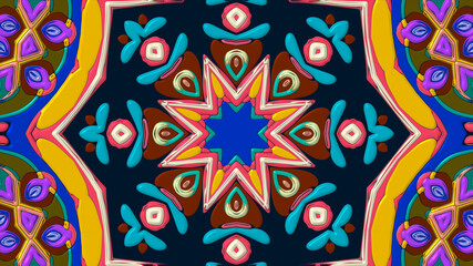 Abstract colorful psychedelic mandala kaleidoscope background pattern for a summer music festival