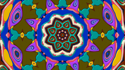 Abstract colorful psychedelic mandala kaleidoscope background pattern for a summer music festival