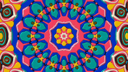 Abstract colorful psychedelic mandala kaleidoscope background pattern for a summer music festival