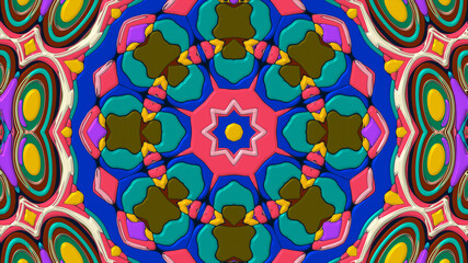 Abstract colorful psychedelic mandala kaleidoscope background pattern for a summer music festival