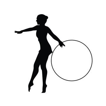 recommend clip art: Gymnast with hoop silhouette vector illustration