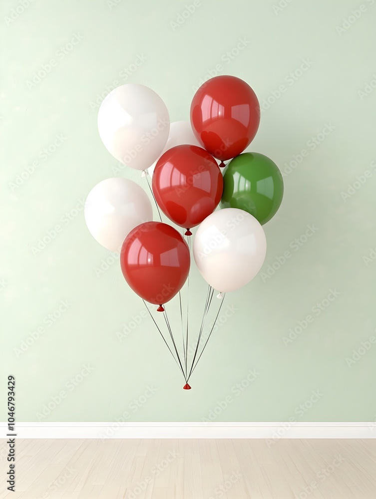 Aufkleber Bright red and white balloons floating gently on a clean white background simple and festive new year concept  3D rendering of a modern minimalist and uplifting holiday decor design