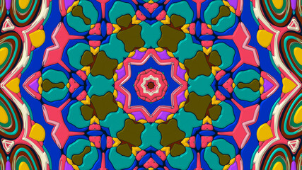 Abstract colorful psychedelic mandala kaleidoscope background pattern for a summer music festival