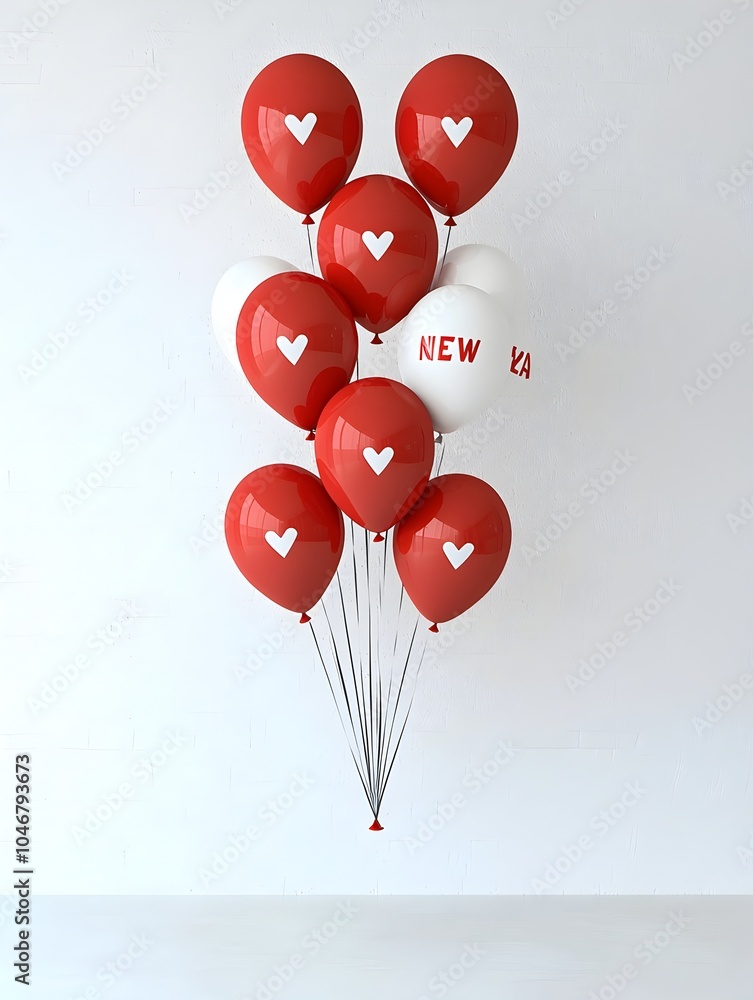 Fototapete bright red and white balloons gently floating on a clean white background creating a simple and fest