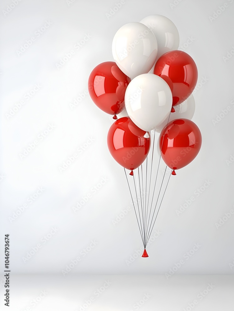 Leinwandbilder cluster of shiny red and white balloons floating on plain white background with a modern and minimal