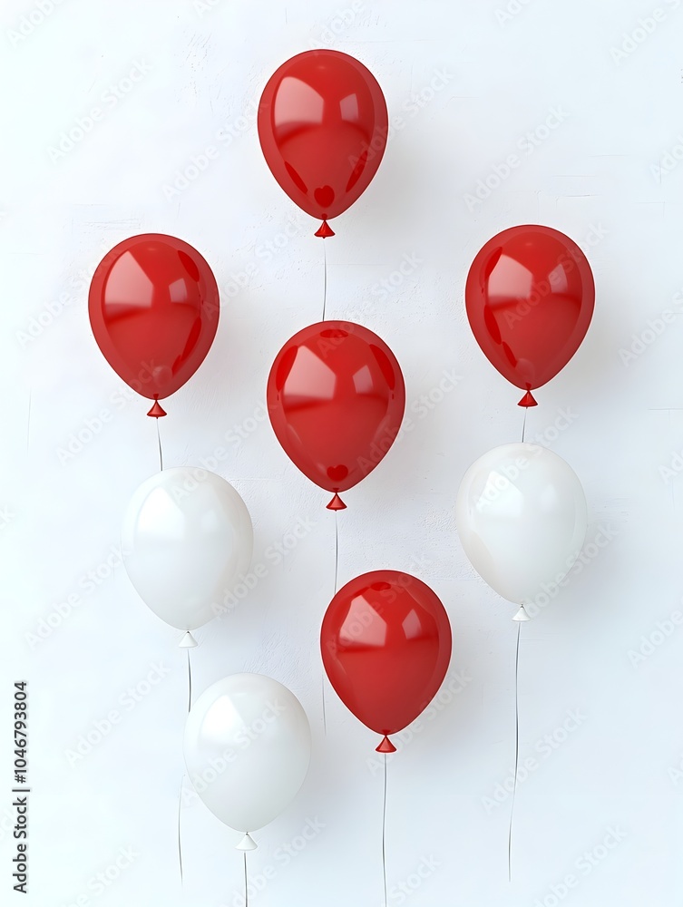 Leinwandbilder crisp bright 3d rendering of a cluster of red and white balloons floating against a clean white back