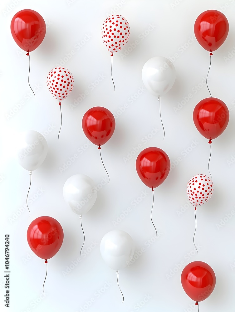 Aufkleber floating festive red and white balloons spread across a crisp white background capturing a minimalis