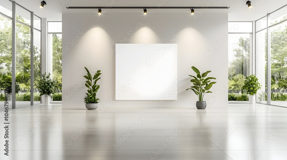 Poster captivating 3d rendering of a blank canvas illuminated by warm spotlights set in an elegant and mini