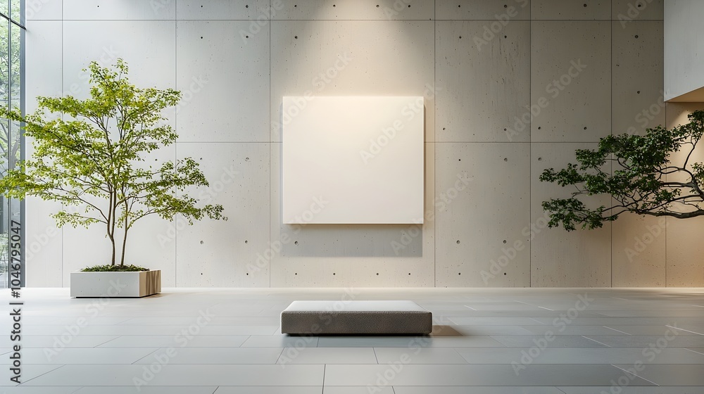 Poster elegant and illuminated modern room with a centered blank canvas on the wall creating a luxurious an