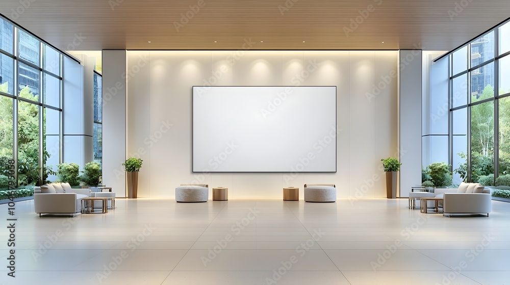 Aufkleber Luminous and Elegant Modern Interior with a Blank Canvas Centered on the Wall Illuminated by Soft Spotlighting Creating a Luxurious and Atmosphere