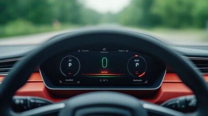 Electric Car Dashboard Close-Up View