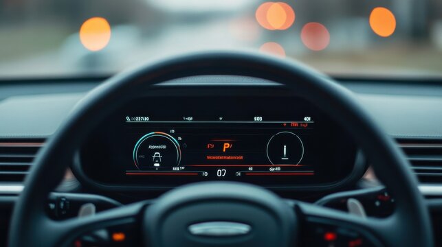 Electric Car Dashboard Close-Up View