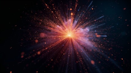 Photorealistic glitter explosion in mid-air with a dynamic and energetic scene against a dark background with sharp contrasts