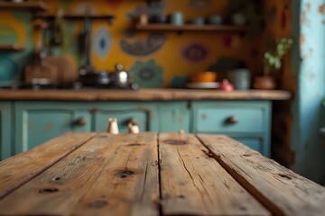 Fototapeta premium Bohemian Beauty: A Blurry Kitchen Close-Up. low shot
