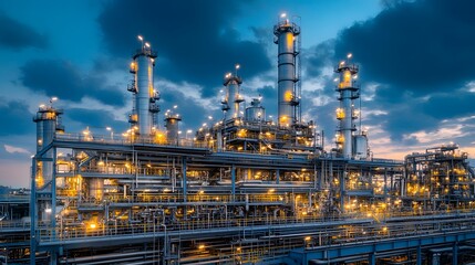 Fototapeta premium Chemical plant refinery industrial equipment background. Business Finance and Industry, realistic photo, cinematic