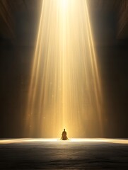 Majestic celestial god like figure seated on a resplendent golden throne beams of heavenly light shining from above evoking a profound sense of divine power authority and transcendent presence
