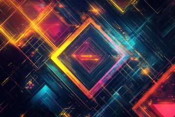 Geometric tech fractal pattern with layered textures and neon effects