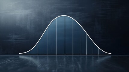 3D normal distribution curve on dark background A 3D representation of a normal distribution curve displayed on a dark chalkboard-like background, symbolizing statistical and data analysis concepts