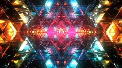 Triangular tech fractal pattern with 3D effects and bright colors