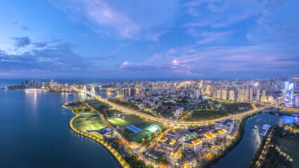 , hainan province, island, haikou, china, aerial photography, city skyline, city, building, architecture, background, landscape,