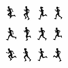 Black and white vector illustration of running men silhouettes playing soccer on a football field