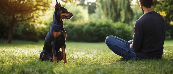 Doberman Pinscher Dog Undergoing Behavioral Therapy in Professional Training Session