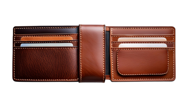 Stylish Leather Wallet on transparent background